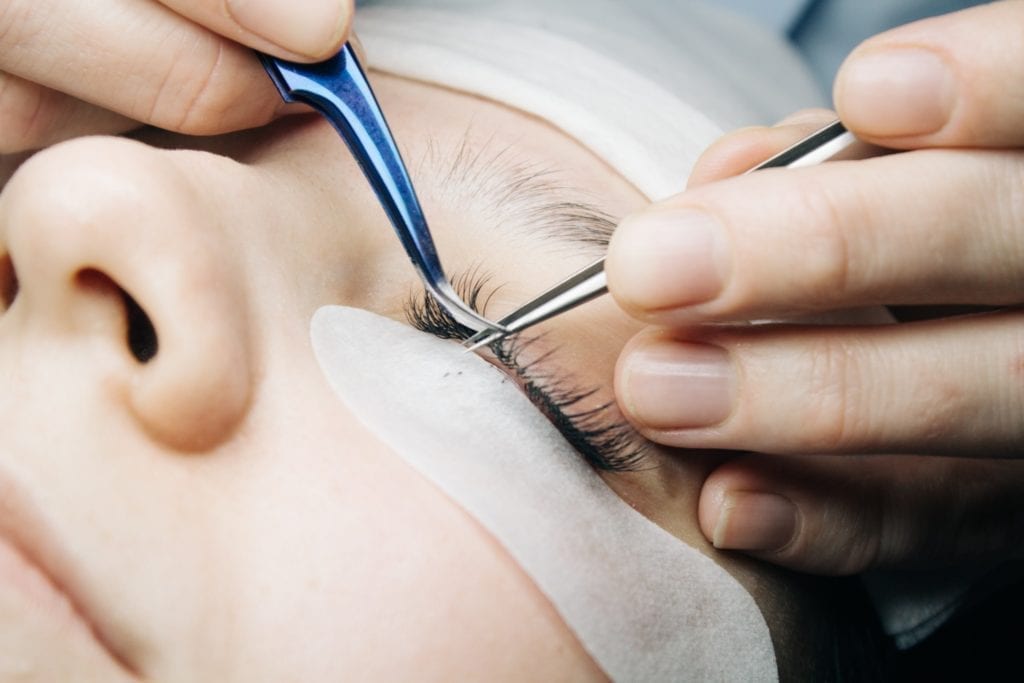 Eyelash Extension Procedure Close Up.